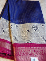 Load image into Gallery viewer, Viscose Georgette Saree x Checkered Zari - Blue x Off White
