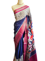 Load image into Gallery viewer, Viscose Georgette Saree x Checkered Zari - Blue x Off White
