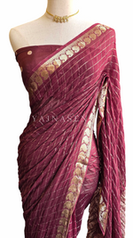 Load image into Gallery viewer, Crushed Fabric Viscose Georgette Saree x Checkered - Wine
