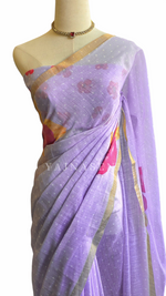 Load image into Gallery viewer, Floral x Linen Cotton Saree - Pastel Purple
