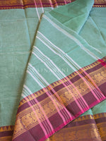 Load image into Gallery viewer, Chettinad Cotton Saree : Sage Green x Purple
