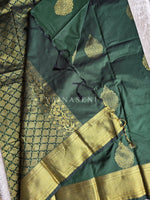 Load image into Gallery viewer, Semi Kanchi Silk x Gold Zari Saree - Timber Green
