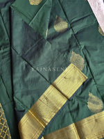 Load image into Gallery viewer, Semi Kanchi Silk x Gold Zari Saree - Timber Green
