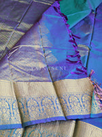 Load image into Gallery viewer, Monochrome Series : Semi Kanchi Silk Saree - Peacock Blue
