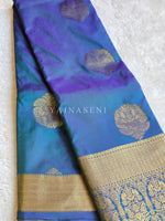 Load image into Gallery viewer, Monochrome Series : Semi Kanchi Silk Saree - Peacock Blue
