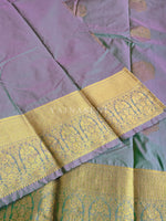 Load image into Gallery viewer, Monochrome Series : Semi Kanchi Silk Saree - Holographic green (triple tone)
