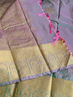 Load image into Gallery viewer, Monochrome Series : Semi Kanchi Silk Saree - Holographic green (triple tone)
