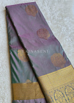 Load image into Gallery viewer, Monochrome Series : Semi Kanchi Silk Saree - Holographic green (triple tone)
