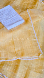 Load image into Gallery viewer, Organza saree x sequins x white lace - Yellow
