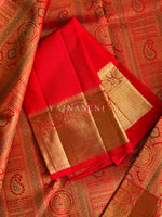 Load image into Gallery viewer, SCARLET GLOW - Pure Kanjivaram Silk Saree with Gold Zari
