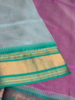 Load image into Gallery viewer, Mangalagiri Pure Cotton Saree : Purple x Light Blue x Teal Green
