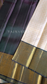 Load image into Gallery viewer, IVORY FOREST - Pure Kanjivaram Silk Saree with Gold Zari
