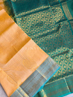 Load image into Gallery viewer, Annapakshi Border x Kattam Silk Cotton Saree : Apricot x Green
