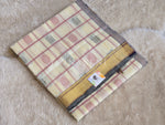 Load image into Gallery viewer, Handloom Kanchipuram Silk Cotton Saree x Big Kattam : Ivory x Grey x Dark Blue
