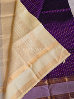 Load image into Gallery viewer, Handloom Kanchipuram Silk Cotton Saree : Dark Purple x Ivory
