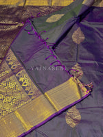 Load image into Gallery viewer, Semi Kanchi Silk x Gold Zari Saree - Aurora Borealis Purple
