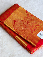 Load image into Gallery viewer, VERMILLION VIBE - Pure Kanjivaram Silk Saree with Gold Zari
