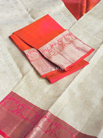 Load image into Gallery viewer, SUNLIT HORIZON - Pure Kanjivaram Silk Saree with Light Gold Zari
