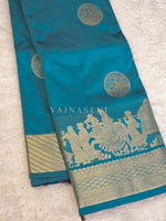Load image into Gallery viewer, Pallakku Series : Semi Kanchi Silk Saree - Teal Blue
