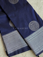 Load image into Gallery viewer, Semi Soft Silk Silver Zari Saree - Dark Blue
