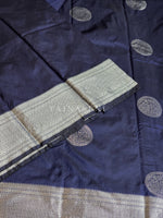 Load image into Gallery viewer, Semi Soft Silk Silver Zari Saree - Dark Blue
