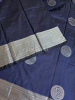 Load image into Gallery viewer, Semi Soft Silk Silver Zari Saree - Dark Blue
