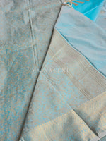 Load image into Gallery viewer, Semi Soft Silk Light Gold Zari Saree - Pastel Blue
