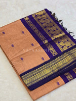 Load image into Gallery viewer, Kalyani Cotton Saree - Gold Zari : Soft Brown x Dark Purple
