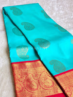 Load image into Gallery viewer, OCEAN EMBER - Pure Kanjivaram Silk Saree with Gold Zari
