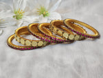 Load image into Gallery viewer, Bangle stack - Silk Thread , Kundan &amp; Lakshmi : Gold x Pink
