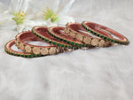 Load image into Gallery viewer, Bangle stack - Silk Thread , Kundan &amp; Lakshmi : Copper x Green

