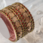 Load image into Gallery viewer, Bangle stack - Silk Thread , Kundan &amp; Lakshmi : Copper x Red
