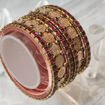 Load image into Gallery viewer, Bangle stack - Silk Thread , Kundan &amp; Lakshmi : Copper x Pink
