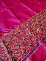 Load image into Gallery viewer, Peacock - Aari work blouse material : MAGENTA
