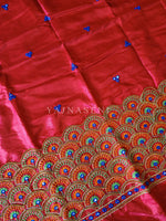 Load image into Gallery viewer, Peacock - Aari work blouse material : RED
