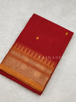Load image into Gallery viewer, Kanchipuram Pure Cotton saree - Red x Sandalwood
