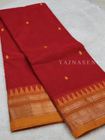 Load image into Gallery viewer, Kanchipuram Pure Cotton saree - Red x Sandalwood
