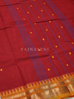 Load image into Gallery viewer, Kanchipuram Pure Cotton saree - Red x Sandalwood
