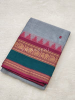 Load image into Gallery viewer, Kanchipuram Pure Cotton saree - Cadet Grey x Berry x Teal
