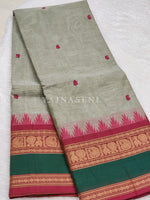 Load image into Gallery viewer, Kanchipuram Pure Cotton saree - Sage Grey x Magenta x Grey
