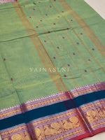 Load image into Gallery viewer, Kanchipuram Pure Cotton saree - Seafoam Green x Purple x Blue
