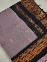 Load image into Gallery viewer, Kalyani Cotton Saree - Copper Zari : Ashpurple x Black
