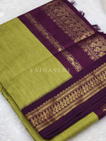 Load image into Gallery viewer, Kalyani Cotton Saree : Lime Green x Plum
