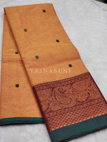 Load image into Gallery viewer, Kanchipuram Pure Cotton x Copper zari saree - Santhanam / Sandalwood
