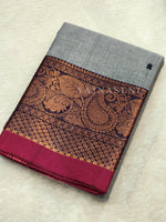 Load image into Gallery viewer, Kanchipuram Pure Cotton x Copper zari saree - Rhinestone Grey
