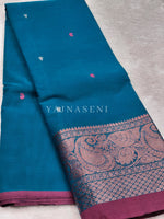 Load image into Gallery viewer, Kanchipuram Pure Cotton x Copper zari saree - Cerulean Neela Vaanam
