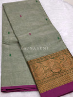 Load image into Gallery viewer, Kanchipuram Pure Cotton x Copper zari saree - Pista
