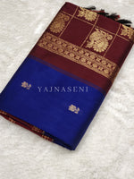 Load image into Gallery viewer, Kalyani Cotton x Peacock Saree : Navy Blue x Maroon
