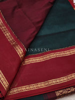 Load image into Gallery viewer, Kalyani Cotton x Peacock Saree : Timber Green x Maroon
