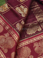 Load image into Gallery viewer, Kalyani Cotton x Peacock Saree : Dark Olive x Maroon
